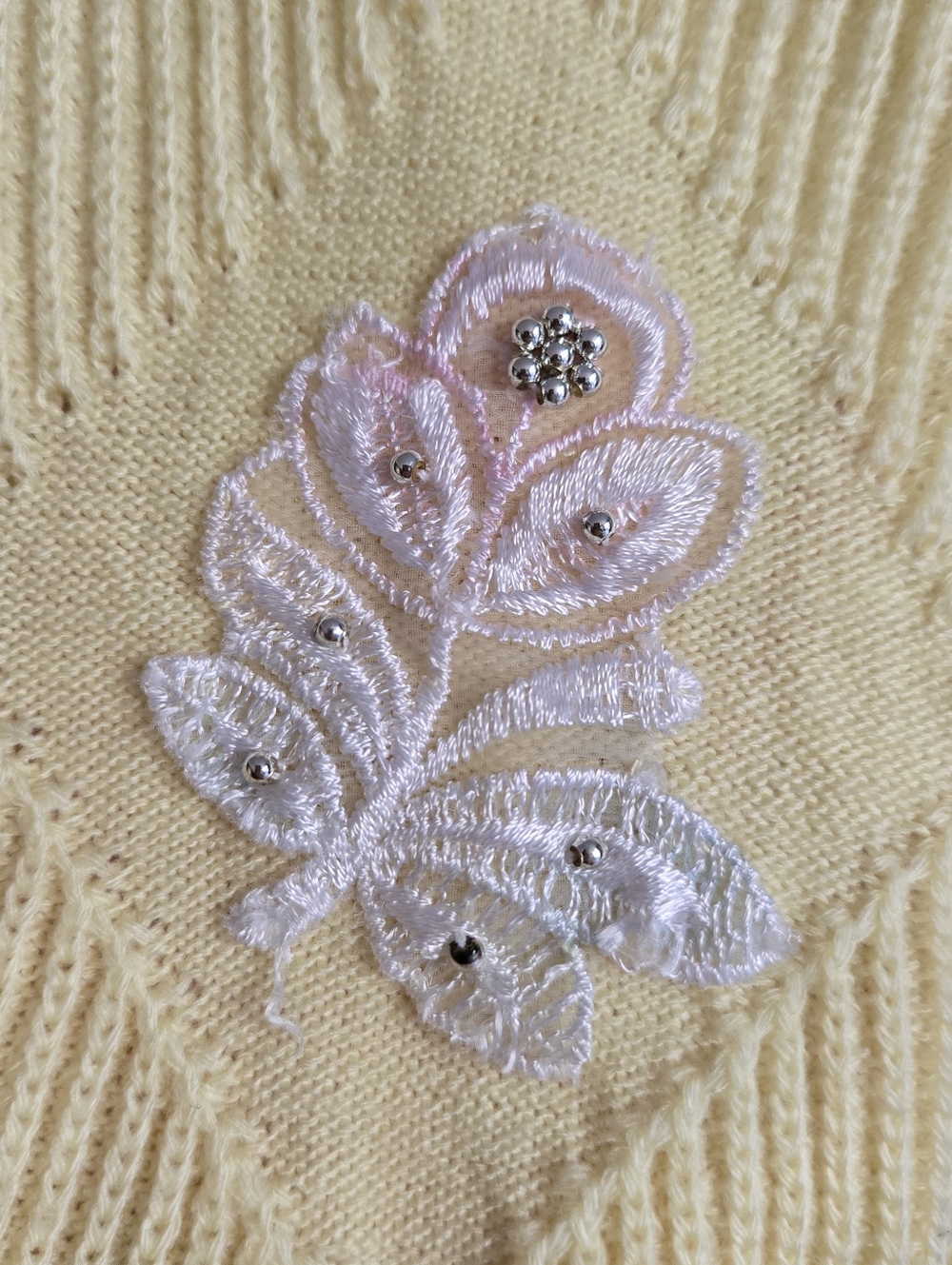 Yellow Knit Floral Embroidery Pullover Sweater - Picture 5 of 11